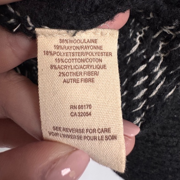 Free People Fair Isle Cowl Neck‎ Pullover Sweater Women XS black white wool knit - Picture 4 of 8
